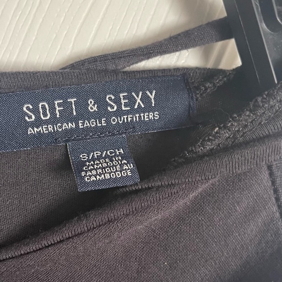 American Eagle Soft And Sexy Cray Boho Bell Sleeve Lace Tie Up Back Shirt SZ S - Picture 6 of 6